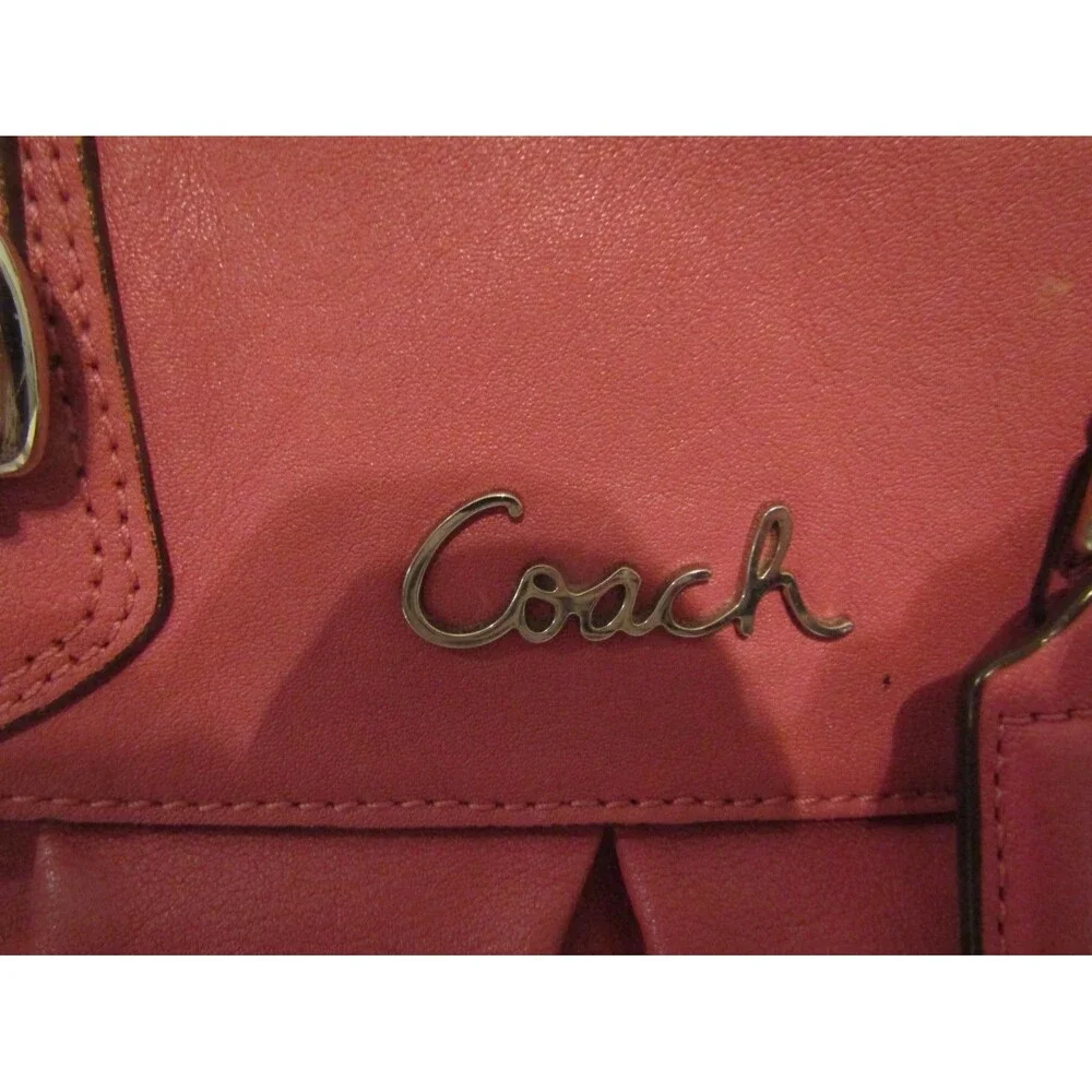 Coach Ashley Coral Pink Leather Satchel Pleated Silver Hardware Hobo Bag